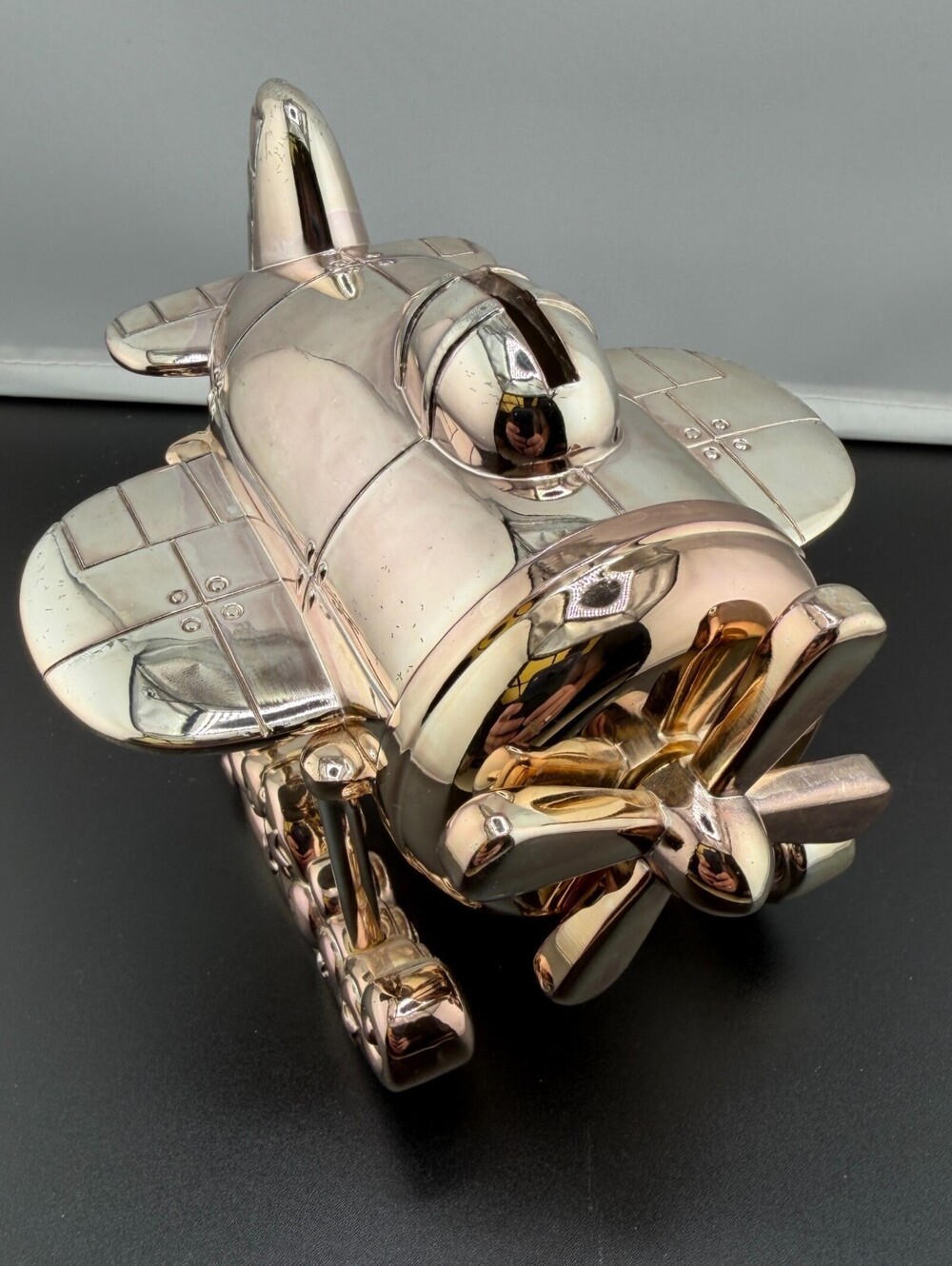 Reed and Barton Airplane Coin Bank, Velvet Base Silverplate #624 Neiman Marcus
